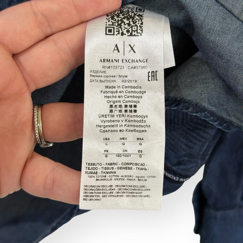 Armani Exchange AX Mens Denim Shirt Mens L Palm Leaf Print Long Sleeve Button Up - Picture 4 of 10